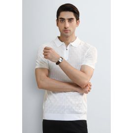 White Jacquard Collar Polo