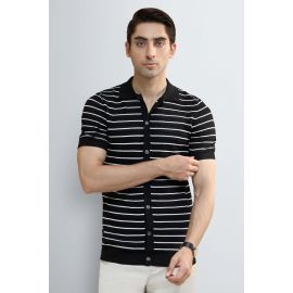 Black Jacquard Collar Polo