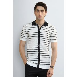 White Jacquard Collar Polo