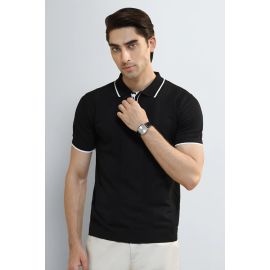 Black Jacquard Collar Polo