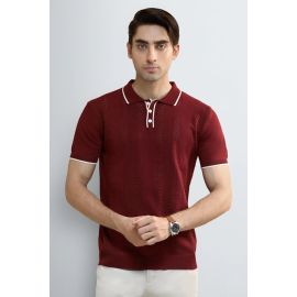Maroon Jacquard Collar Polo