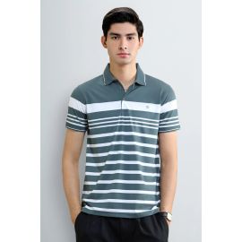 Men's Grey Striped Yarn-Dyed Polo