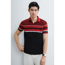 Men's Black Striped Yarn-Dyed Polo