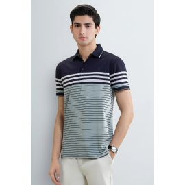Navy Blue Striped Yarn-Dyed Polo