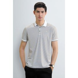 White Yarn-Dyed Striped Polo