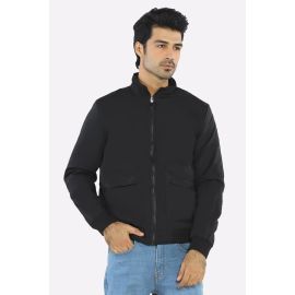 Men’s Stand Collar Multi-Pockets Black Jacket
