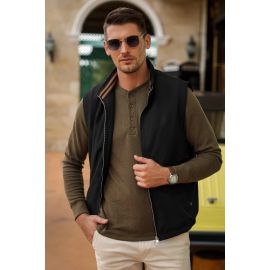 Men Casual Black Full-Zip Sleeveless Vest