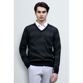 Men V-neck Green Sleeves Sweater