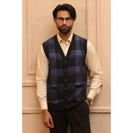 Men Multi Navy Sleeveless Cardigan