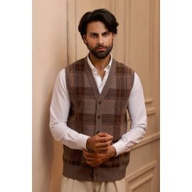 Men Sleeveless Light Brown Cardigan