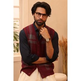 Men Maroon Sleeveless Cardigan