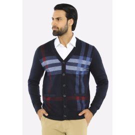 Men Full Sleeves Multi Blue Cardigan
