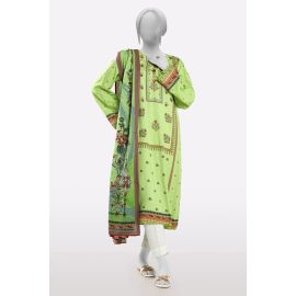 Green Printed Kurti With Dupatta