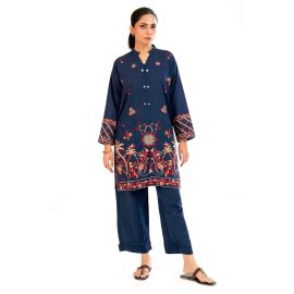 Navy Blue Embroidered 2PC