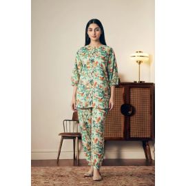 Printed Blue 2PC Suit