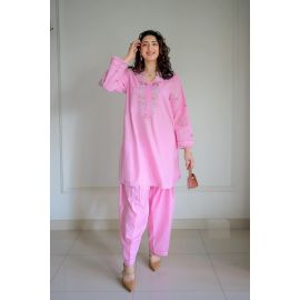 Embroidered Cotton Pink 2PC
