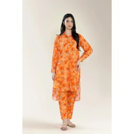 Basic Printed Lawn-Orange 2PC
