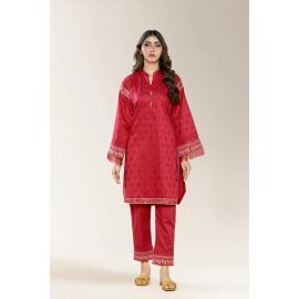 Embroidered Cotton Jacquard Red 2PC