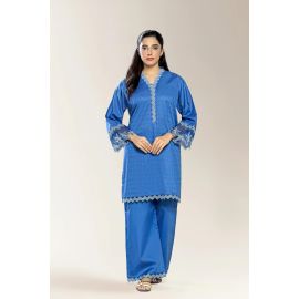 Embroidered Jacquard Blue 2PC