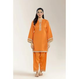 Embroidered Jacquard Rust 2PC