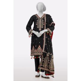 Black Printed Embroidered 3PC