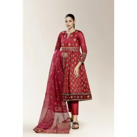 Embroidered Maroon 3PC