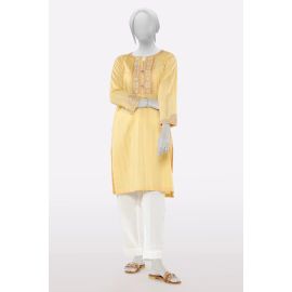 Yellow Embroidered Kurti