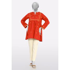 Red Embroidered Fusion Kurti