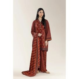 Basic Printed Staple Viscose-Maroon 3PC