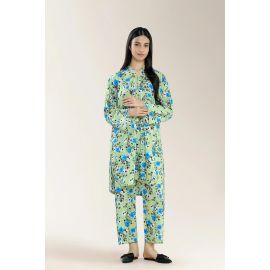 Basic Printed Viscose Linen-Mint 2PC