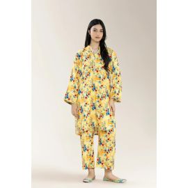 Basic Printed Viscose Linen-Yellow 2PC