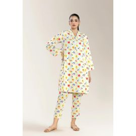 Basic Printed Viscose Linen-Light Beige 2PC