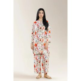 Printed Viscose Linen-Light Grey 2PC