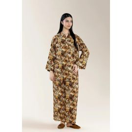 Basic Printed Viscose Linen Light Brown 2Pc