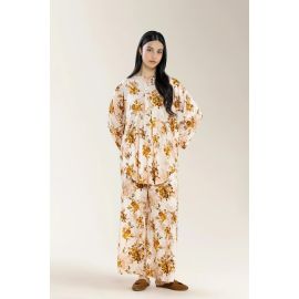 Basic Printed Viscose Linen-Light Peach 2PC