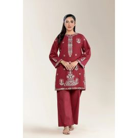 Embroidered Banadora Maroon 2PC