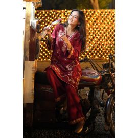 Embroidered Raw Silk Red 2PC