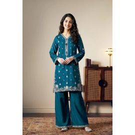 Embroidered Teal 2PC Suit
