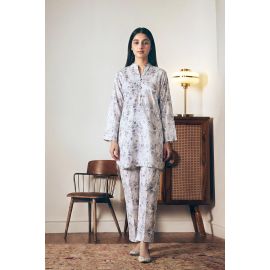Printed White 2PC Suit
