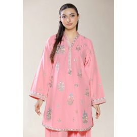 Embroidered Stapple Cotton-Pink 2PC