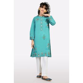 Dark Green Embroidered Teens Kurti