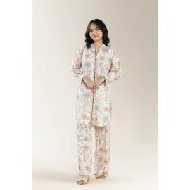Embroidered Cambric Beige Teens 2PC