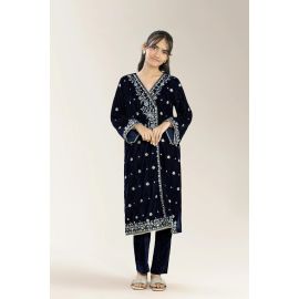 Embroidered Velvet-Navy Blue Teens 2PC