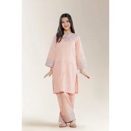 Embroidered Cambric Peach Teens 2PC