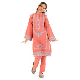 Peach Embroidered Teens 2PC