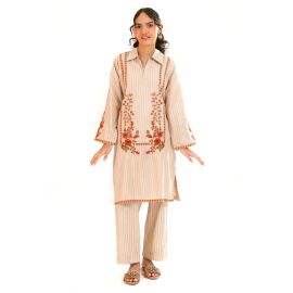 Beige Embroidered Teens 2PC