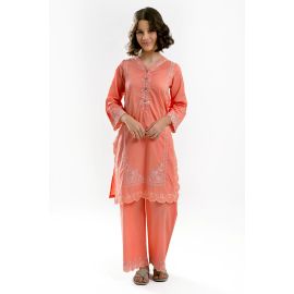 Peach Embroidered Teens 2PC