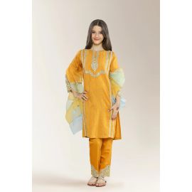 Embroidered Jacquard Mustard Teens 3PC
