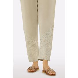Beige Embroidered Trouser