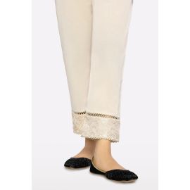 Beige Embroidered Trouser